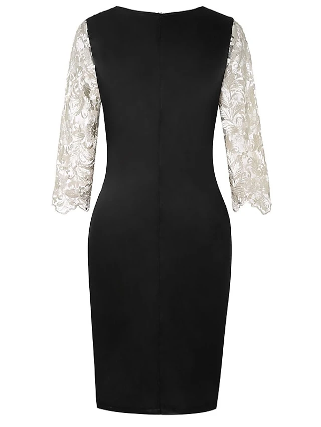 Women‘s Plus Size Curve Party Dress Floral Crew Neck Lace Long Sleeve Spring Fall Elegant Prom Dress Knee Length Dress Formal Party Dress 6 Women‘s Plus Size Curve Party Dress Floral Crew Neck Lace Long Sleeve Spring Fall Elegant Prom Dress Knee Length Dress Formal Party Dress - Image 6