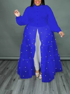 Women‘s Plus Size Curve Flattering Dresses Elegant Apple Shaped Dress Wedding Guest Casual Dress Swing Dress Polka Dot Long Dress Maxi Dress Long Sleeve Mesh Stand Collar Basic Daily Spring Summer -HAYz Clothing Shop iijgvx1672824081210