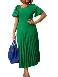Women‘s Plus Size Curve Party Dress Solid Color V Neck Ruched Short Sleeve Fall Spring Work Prom Dress Maxi Long Dress Party Holiday Dress Ruffle -HAYz Clothing Shop ijalsk1648636993675