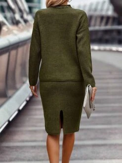 Women's Two Piece Dress Set Casual Dress Skirt Set Outdoor Daily Fashion Streetwear Ribbed Midi Dress Turtleneck Long Sleeve Plain Loose Fit Black Wine Dark Pink Fall Winter S M L XL XXL -HAYz Clothing Shop ijbvch1693214128430