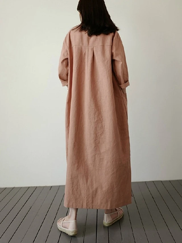 Women's Casual Dress Cotton Linen Dress Maxi Long Dress Linen / Cotton Blend Basic Classic Outdoor Daily Vacation Crew Neck Pocket Split 3/4 Length Sleeve Spring Fall Autumn 2023 Loose Fit Red Apricot 9 Women's Casual Dress Cotton Linen Dress Maxi Long Dress Linen / Cotton Blend Basic Classic Outdoor Daily Vacation Crew Neck Pocket Split 3/4 Length Sleeve Spring Fall Autumn 2023 Loose Fit Red Apricot - Image 9