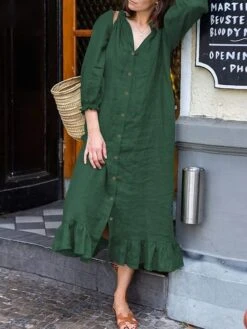 Women's Casual Dress Cotton Dress Black Dress Midi Dress Cotton Fashion Daily Outdoor Daily Vacation Stand Collar Ruffle Button 3/4 Length Sleeve Fall Autumn 2023 Loose Fit Black Wine Blue Plain S M 19 Women's Casual Dress Cotton Dress Black Dress Midi Dress Cotton Fashion Daily Outdoor Daily Vacation Stand Collar Ruffle Button 3/4 Length Sleeve Fall Autumn 2023 Loose Fit Black Wine Blue Plain S M -HAYz Clothing Shop ikrxxv1692947506077