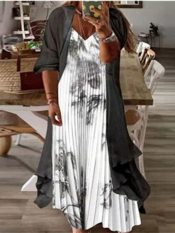 Women‘s Plus Size Curve Two Piece Dress Casual Dress Floral V Neck Maxi Dress Print Half Sleeve Fall Spring Dress Casual Daily Vacation Dress -HAYz Clothing Shop illbbe1649760912223