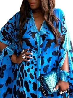 Women‘s Plus Size Curve Holiday Dress Print V Neck Print Long Sleeve Spring Fall Boho Stylish Maxi Long Dress Holiday Vacation Dress Loose Fit -HAYz Clothing Shop ilsvmn1649317451826
