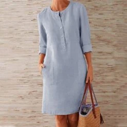 Women‘s Casual Dress Cotton Linen Dress Shift Dress Knee Length Dress Gray Khaki Orange Dark Gray Long Length Sleeve Pure Color Pocket Button Spring Summer Fall Crew Neck Basic Loose S M L XL XXL 25 Women‘s Casual Dress Cotton Linen Dress Shift Dress Knee Length Dress Gray Khaki Orange Dark Gray Long Length Sleeve Pure Color Pocket Button Spring Summer Fall Crew Neck Basic Loose S M L XL XXL -HAYz Clothing Shop imqaix1669034019893