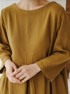 Women's Casual Dress Cotton Linen Dress Swing Dress Maxi Long Dress Linen / Cotton Blend Casual Daily Casual Outdoor Daily Vacation Crew Neck Pocket Long Sleeve Summer Spring Fall 2023 Loose Fit -HAYz Clothing Shop imynev1689933263799