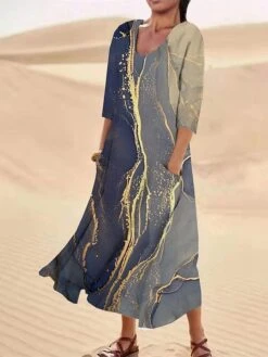 Women's Casual Dress Cotton Linen Dress Midi Dress Polyester Fashion Casual Daily Outdoor Daily Vacation Crew Neck Pocket Print Half Sleeve Summer Spring Fall 2023 Loose Fit Light Pink Pink Navy Blue -HAYz Clothing Shop incngq1690365478619