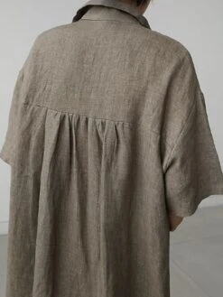 Women's Casual Dress Cotton Linen Dress Swing Dress Maxi Long Dress Cotton Blend Basic Casual Outdoor Daily V Neck Pocket 3/4 Length Sleeve Summer Spring Fall 2023 Loose Fit Blue Green Apricot Plain -HAYz Clothing Shop ingnec1679554395661