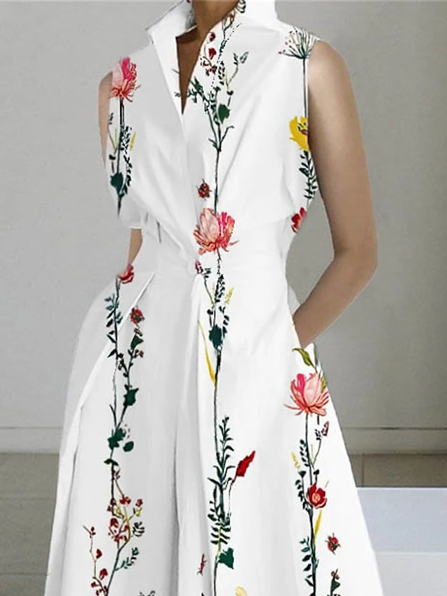 Women's Shirt Dress Casual Dress Maxi Long Dress Outdoor Office Business Polyester Fashion Modern Shirt Collar Button Pocket Sleeveless Summer Spring 2023 Regular Fit White Pink Blue Floral S M L XL 2 Women's Shirt Dress Casual Dress Maxi Long Dress Outdoor Office Business Polyester Fashion Modern Shirt Collar Button Pocket Sleeveless Summer Spring 2023 Regular Fit White Pink Blue Floral S M L XL - Image 2