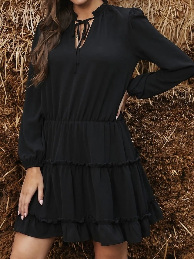 Women's Casual Dress Cotton Linen Dress Mini Dress Cotton Fashion Traditional / Vintage Outdoor Daily Vacation V Neck Ruched Ruffle Long Sleeve Fall Winter Autumn 2023 Loose Fit Black Red Blue Plain 2 Women's Casual Dress Cotton Linen Dress Mini Dress Cotton Fashion Traditional / Vintage Outdoor Daily Vacation V Neck Ruched Ruffle Long Sleeve Fall Winter Autumn 2023 Loose Fit Black Red Blue Plain - Image 2