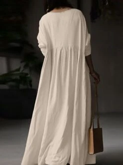 Women's Plus Size Work Dress Black Dress White Dress Fashion Long Dress Maxi Dress Ruched Patchwork Crew Neck Long Sleeve Plain Loose Fit Black White Brown Fall L XL XXL 3XL 4XL -HAYz Clothing Shop iofuoi1693374219714