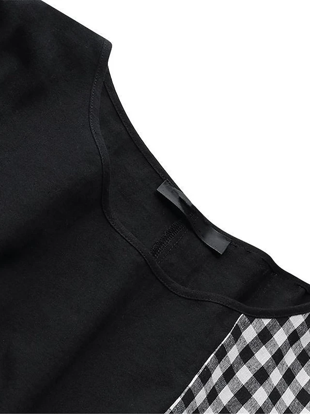 Women's Casual Dress Cotton Linen Dress A Line Dress Maxi Long Dress Cotton Blend Casual Outdoor Daily Crew Neck Print 3/4 Length Sleeve Summer Spring 2023 Loose Fit Black Red Navy Blue Plaid M L XL 6 Women's Casual Dress Cotton Linen Dress A Line Dress Maxi Long Dress Cotton Blend Casual Outdoor Daily Crew Neck Print 3/4 Length Sleeve Summer Spring 2023 Loose Fit Black Red Navy Blue Plaid M L XL - Image 6