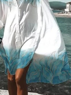 Women's Shirt Dress Cover Up Beach Wear Mini Dress Button Print Fashion Casual Graphic V Neck Long Sleeve Loose Fit Outdoor Daily White 2023 Spring Summer S M L XL -HAYz Clothing Shop iosang1676892683125