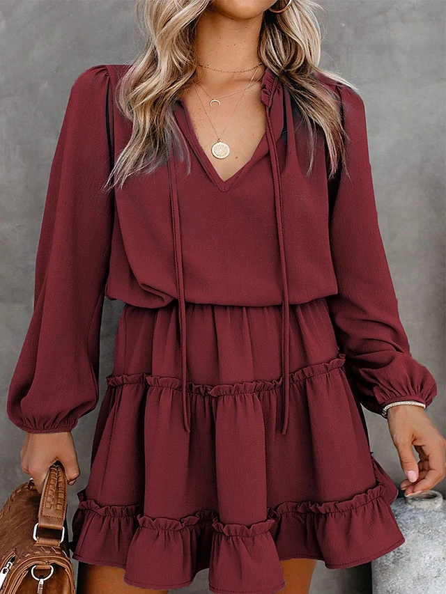 Women's Casual Dress Cotton Linen Dress Mini Dress Cotton Fashion Traditional / Vintage Outdoor Daily Vacation V Neck Ruched Ruffle Long Sleeve Fall Winter Autumn 2023 Loose Fit Black Red Blue Plain 1 Women's Casual Dress Cotton Linen Dress Mini Dress Cotton Fashion Traditional / Vintage Outdoor Daily Vacation V Neck Ruched Ruffle Long Sleeve Fall Winter Autumn 2023 Loose Fit Black Red Blue Plain