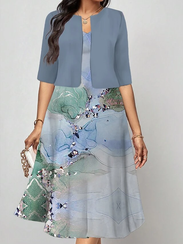 Women's Two Piece Dress Set Casual Dress Print Dress Outdoor Daily Fashion Elegant Print Midi Dress V Neck Half Sleeve Floral Regular Fit Royal Blue Blue Fuchsia Fall Winter S M L XL XXL 1 Women's Two Piece Dress Set Casual Dress Print Dress Outdoor Daily Fashion Elegant Print Midi Dress V Neck Half Sleeve Floral Regular Fit Royal Blue Blue Fuchsia Fall Winter S M L XL XXL