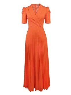 Women's Plus Size Curve Party Dress Work Dress Swing Dress Plain Long Dress Maxi Dress Short Sleeve Pleated Shirt Collar Fashion Party Orange Fall Winter XL XXL 3XL 4XL -HAYz Clothing Shop iquwzt1694425980210