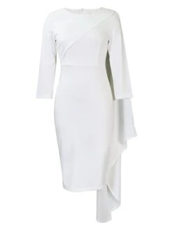 Women‘s Plus Size Curve Work Dress Bodycon Sheath Dress Solid Color Midi Dress Long Sleeve Crew Neck Fashion Outdoor White Red Fall Spring L XL XXL 3XL -HAYz Clothing Shop irwimq1676871080437