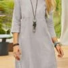 Women's Casual Dress Cotton Linen Dress Shift Dress Midi Dress Linen / Cotton Blend Fashion Traditional / Vintage Outdoor Daily Vacation U Neck Patchwork 3/4 Length Sleeve Fall Winter Autumn 2023