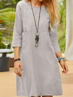 Women's Casual Dress Cotton Linen Dress Shift Dress Midi Dress Linen / Cotton Blend Fashion Traditional / Vintage Outdoor Daily Vacation U Neck Patchwork 3/4 Length Sleeve Fall Winter Autumn 2023