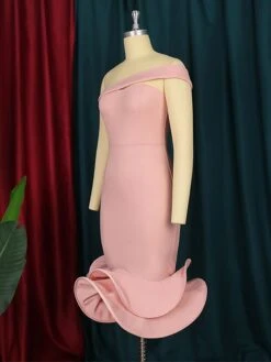 Women's Plus Size Curve Party Dress Cocktail Dress Bodycon Plain Midi Dress Sleeveless Ruffle Backless One Shoulder Fashion Party Pink Fall Winter XL XXL 3XL 4XL -HAYz Clothing Shop itplrk1694425964214