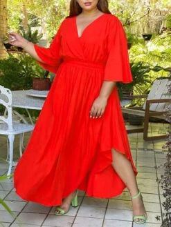 Women‘s Plus Size Curve Holiday Dress Solid Color V Neck Half Sleeve Fall Spring Basic Maxi Long Dress Date Vacation Dress 20 Women‘s Plus Size Curve Holiday Dress Solid Color V Neck Half Sleeve Fall Spring Basic Maxi Long Dress Date Vacation Dress -HAYz Clothing Shop itsnww1648706450702