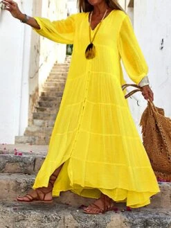 Women's Long Dress Maxi Dress Casual Dress Shift Dress Swing Dress Pure Color Basic Casual Outdoor Daily Weekend Button Long Sleeve V Neck Dress Loose Fit White Yellow Blue Fall Spring S M L XL 9 Women's Long Dress Maxi Dress Casual Dress Shift Dress Swing Dress Pure Color Basic Casual Outdoor Daily Weekend Button Long Sleeve V Neck Dress Loose Fit White Yellow Blue Fall Spring S M L XL -HAYz Clothing Shop itxnyi1689661371384