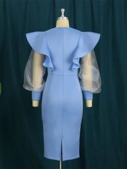 Women's Plus Size Curve Party Dress Work Dress Bodycon Plain Midi Dress Long Sleeve Ruffle Mesh Crew Neck Fashion Party Sky Blue Fall Winter XL XXL 3XL 4XL -HAYz Clothing Shop iuaoin1694425965243