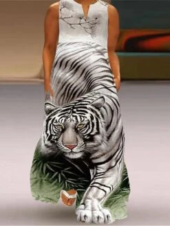 Women‘s Plus Size Curve Casual Dress A Line Dress Animal Floral Long Dress Maxi Dress Sleeveless Pocket Print V Neck Fashion Daily White Yellow Spring Summer L XL XXL 3XL 4XL -HAYz Clothing Shop iukfru1675926870939