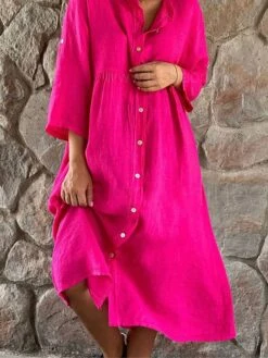 Women's Shirt Dress Casual Dress Cotton Linen Dress Midi Dress Cotton Blend Daily Classic Outdoor Daily Vacation Shirt Collar Button Pocket Long Sleeve Summer Spring 2023 Loose Fit Black White Green -HAYz Clothing Shop iuowsq1686559896408