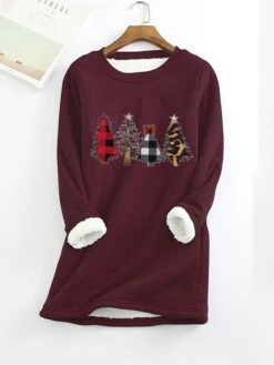 Women‘s Plus Size Christmas Casual Dress Tree Crew Neck Long Sleeve Winter Fall Casual Mini Dress Daily Dress / Hoodie Dress -HAYz Clothing Shop ivijxp1666777591853