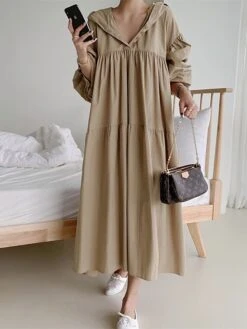 Women's Casual Dress Cotton Linen Dress Swing Dress Maxi Long Dress Linen / Cotton Blend Fashion Basic Outdoor Daily Vacation Hooded Ruched Pocket Long Sleeve Fall Winter Autumn 2023 Loose Fit Black -HAYz Clothing Shop ivrcpf1693553161669