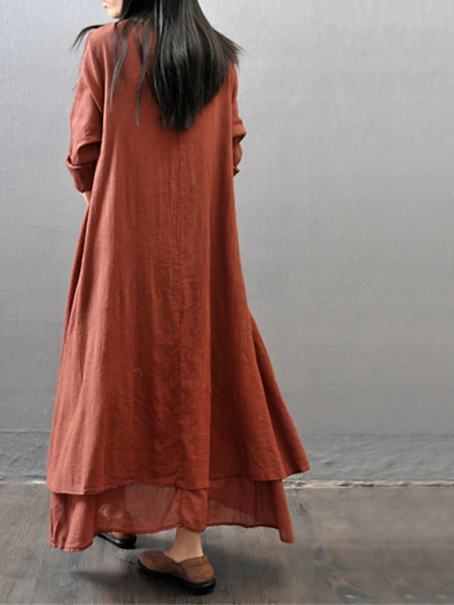 Women's Casual Dress Cotton Dress Swing Dress Maxi Long Dress Cotton Stylish Casual Winter Dress Daily Holiday V Neck Button Layered Long Sleeve Summer Spring Fall 2022 Loose Fit Black White Yellow 3 Women's Casual Dress Cotton Dress Swing Dress Maxi Long Dress Cotton Stylish Casual Winter Dress Daily Holiday V Neck Button Layered Long Sleeve Summer Spring Fall 2022 Loose Fit Black White Yellow - Image 3