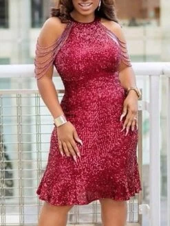 Women‘s Plus Size Curve Party Dress Solid Color Crew Neck Ruffle Short Sleeve Spring Fall Formal Sequins Prom Dress Knee Length Dress Party Going Out Dress Sequin Dress Homecoming Dress 6 Women‘s Plus Size Curve Party Dress Solid Color Crew Neck Ruffle Short Sleeve Spring Fall Formal Sequins Prom Dress Knee Length Dress Party Going Out Dress Sequin Dress Homecoming Dress -HAYz Clothing Shop iwavyy1631079855322