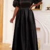 Women's Plus Size Curve Party Dress Swing Dress Black Dress Plain Long Dress Maxi Dress Short Sleeve V Neck Fashion Party Black Fall Winter XL XXL 3XL 4XL