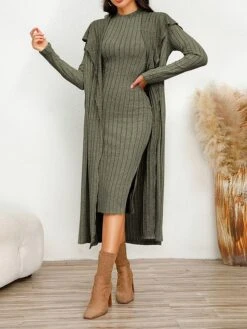 Women's Two Piece Dress Set Casual Dress Sheath Dress Home Daily Fashion Streetwear Split Midi Dress Stand Collar Long Sleeve Plain Slim Black Army Green Gray Fall Winter S M L XL XXL 27 Women's Two Piece Dress Set Casual Dress Sheath Dress Home Daily Fashion Streetwear Split Midi Dress Stand Collar Long Sleeve Plain Slim Black Army Green Gray Fall Winter S M L XL XXL -HAYz Clothing Shop iwvqkc1695813700516
