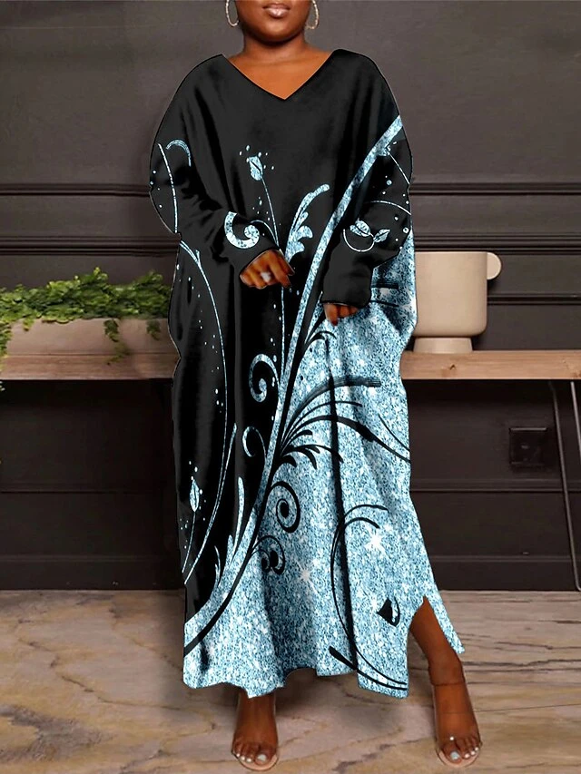 Women's Plus Size Curve Casual Dress Winter Dress Floral Long Dress Maxi Dress Long Sleeve Print V Neck Fashion Outdoor White Pink Fall Winter L XL XXL 3XL 4XL 4 Women's Plus Size Curve Casual Dress Winter Dress Floral Long Dress Maxi Dress Long Sleeve Print V Neck Fashion Outdoor White Pink Fall Winter L XL XXL 3XL 4XL - Image 4