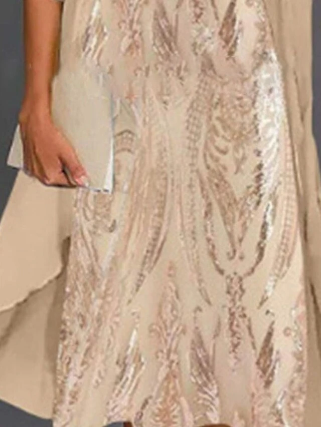 Women's Two Piece Dress Set Shift Dress Swing Dress Outdoor Date Fashion Elegant Print Maxi Dress Crew Neck 3/4 Length Sleeve Floral Loose Fit Khaki Fall Spring S M L XL XXL 3 Women's Two Piece Dress Set Shift Dress Swing Dress Outdoor Date Fashion Elegant Print Maxi Dress Crew Neck 3/4 Length Sleeve Floral Loose Fit Khaki Fall Spring S M L XL XXL - Image 3