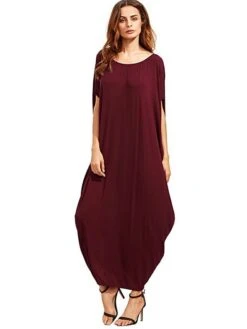 Women's Kaftan Dress Long Dress Maxi Dress Green Black Wine Half Sleeve Pure Color Fall Spring Autumn Romantic Loose Fit M L XL XXL -HAYz Clothing Shop izgjkf1623902783694