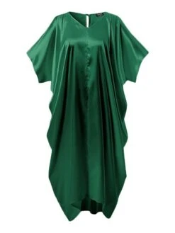 Women's Plus Size Curve Shirt Dress Casual Dress Swing Dress Plain Long Dress Maxi Dress 3/4 Length Sleeve Button V Neck Fashion Outdoor Yellow Orange Fall Winter L XL XXL 3XL 4XL -HAYz Clothing Shop jaavsj1693533686487