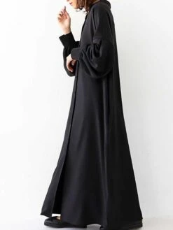 Women's Casual Dress Cotton Linen Dress Abaya Maxi Long Dress Linen / Cotton Blend Basic Classic Outdoor Daily Vacation Crew Neck Button Long Sleeve Spring Fall Winter 2023 Loose Fit Black Apricot -HAYz Clothing Shop jajcwm1692341113388