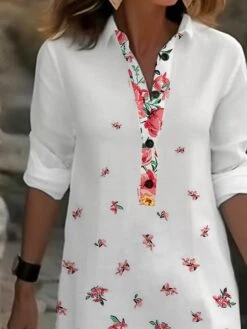 Women's Shirt Dress Casual Dress Cotton Linen Dress Midi Dress Polyester Fashion Casual Daily Outdoor Daily Vacation Shirt Collar Button Pocket Long Sleeve Summer Spring Fall 2023 Loose Fit White Red -HAYz Clothing Shop jamzoc1691662413628