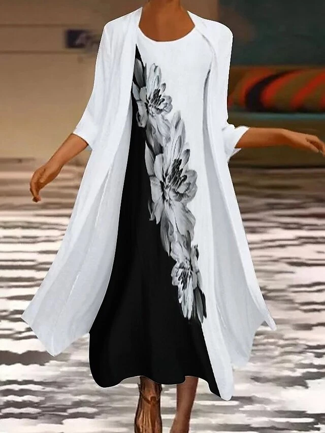 Women's Dress Set Two Piece Dress Long Dress Maxi Dress Black And White Long Sleeve Color Block Print Summer Spring Crew Neck Vacation Winter Dress Fall Dress Loose Fit 2023 S M L XL XXL 3XL 4XL 5XL 2 Women's Dress Set Two Piece Dress Long Dress Maxi Dress Black And White Long Sleeve Color Block Print Summer Spring Crew Neck Vacation Winter Dress Fall Dress Loose Fit 2023 S M L XL XXL 3XL 4XL 5XL - Image 2