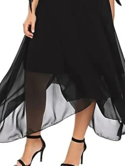 Women‘s Plus Size Curve Flattering Dresses Elegant Apple Shaped Dress Wedding Guest Party Dress Chiffon Dress Swing Dress Solid Color Midi Dress Half Sleeve Layered Asymmetric V Neck Fashion -HAYz Clothing Shop jbgxiq1676009608003
