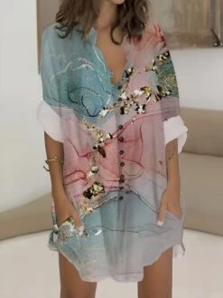 Women's Shirt Dress Casual Dress Cotton Linen Dress Mini Dress Polyester Fashion Casual Daily Outdoor Daily Vacation Shirt Collar Button Pocket Long Sleeve Summer Spring Fall 2023 Loose Fit Pink Blue