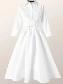 Women's Casual Dress Cotton Linen Dress Swing Dress Midi Dress Cotton Blend Fashion Modern Outdoor Daily Shirt Collar Button Pocket Half Sleeve Summer Spring Fall 2023 Regular Fit Rose Red Plain S M -HAYz Clothing Shop jbxued1684377939467