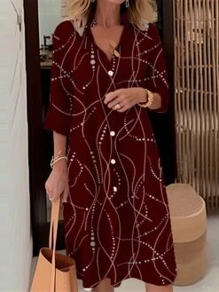 Women's Shirt Dress Casual Dress Midi Dress Outdoor Daily Date Polyester Fashion Modern Shirt Collar Button Pocket Long Sleeve Fall Winter 2023 Loose Fit Black White Wine Floral S M L XL 2XL -HAYz Clothing Shop jcaymu1695367375325