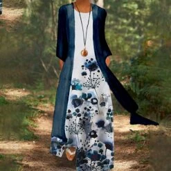 Women's Dress Set Two Piece Dress Chiffon Dress Long Dress Maxi Dress Black Red Navy Blue Short Sleeve Floral Lace Up Summer Spring Crew Neck Stylish Loose Fit 2023 S M L XL XXL 3XL 4XL 5XL -HAYz Clothing Shop jchttx1648535176103