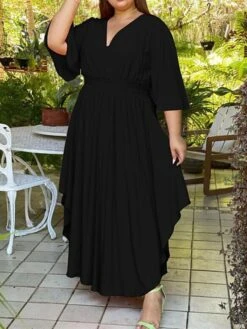Women‘s Plus Size Curve Holiday Dress Solid Color V Neck Half Sleeve Fall Spring Basic Maxi Long Dress Date Vacation Dress 24 Women‘s Plus Size Curve Holiday Dress Solid Color V Neck Half Sleeve Fall Spring Basic Maxi Long Dress Date Vacation Dress -HAYz Clothing Shop jcixto1648706452755