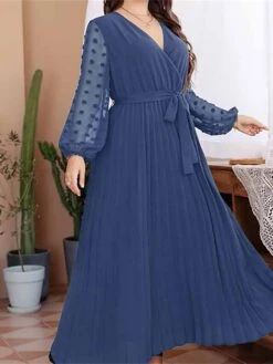 Women's Plus Size Curve Prom Dress Party Dress Wedding Guest Dress Long Dress Maxi Dress Blue Green Long Sleeve Pure Color Lace Up Fall Winter Autumn V Neck Fashion Evening Party Wedding Guest -HAYz Clothing Shop jcknbs1693205378319