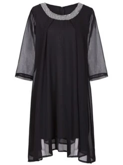 Women‘s Plus Size Curve Work Dress Chiffon Dress Swing Dress Fashion Midi Dress Layered Fake Two Piece Crew Neck 3/4 Length Sleeve Plain Regular Fit Black Red Navy Blue Summer Spring -HAYz Clothing Shop jcozcl1691042503429